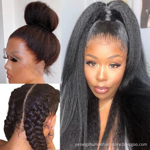 Cheap Raw Brazilian Virgin Human Hair Full Hd Kinky Straight Lace Front Wig Yaki Transparent Lace Closure Wig For Black Women